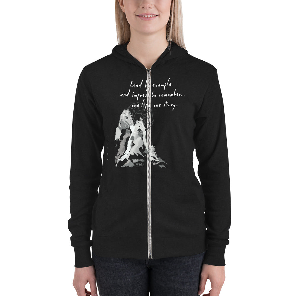 Lead By Example Haiku With Mountain Shrines on Unisex Lightweight Zip Hoodie