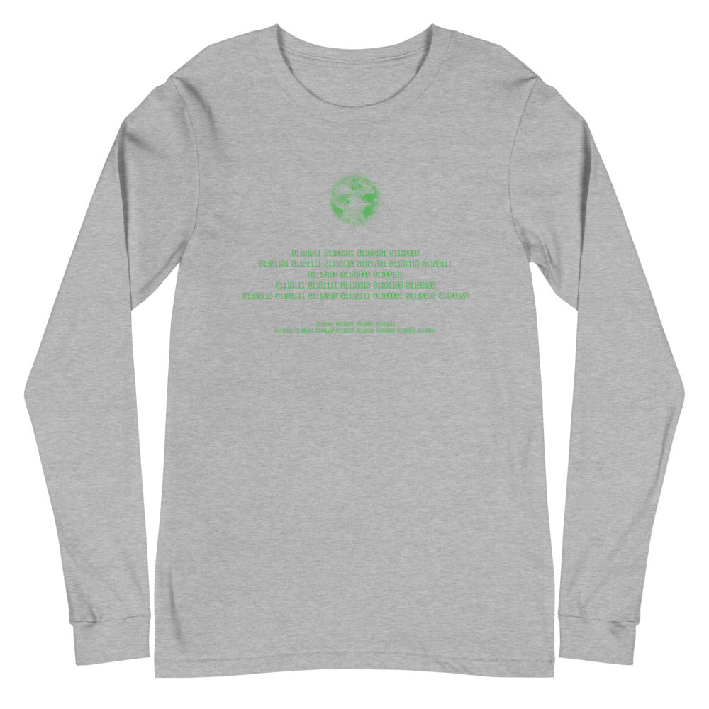 Binary Instructions To Keep Moving The World Forward With Vitruvian Earth In Green on Unisex Long Sleeve T-Shirt