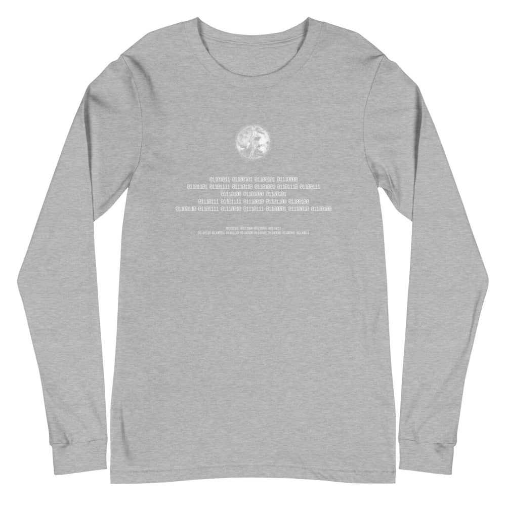 Binary Instructions To Keep Moving The World Forward With Venusian Earth In White on Unisex Long Sleeve T-Shirt