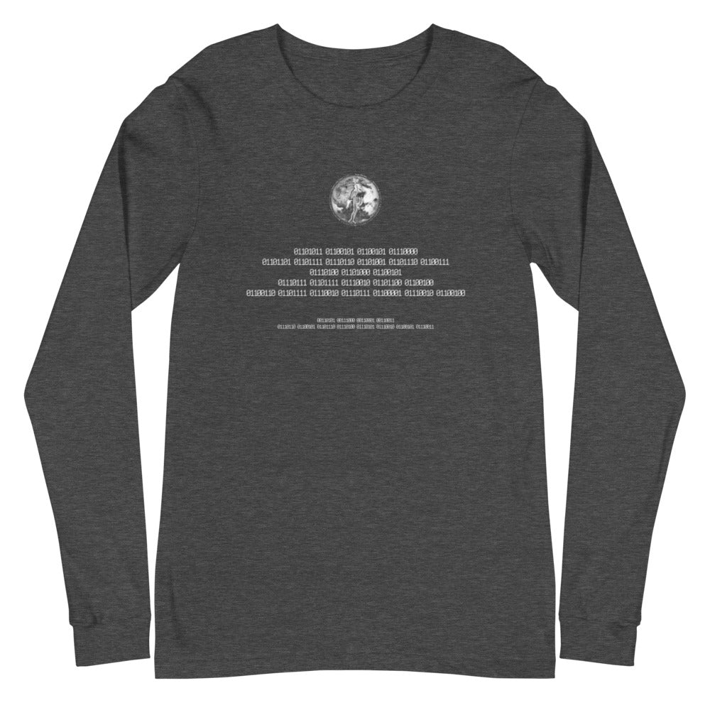 Binary Instructions To Keep Moving The World Forward With Venusian Earth In White on Unisex Long Sleeve T-Shirt