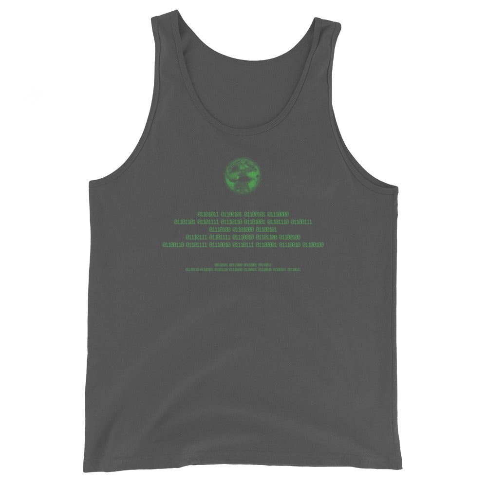 Binary Instructions To Keep Moving The World Forward With Vitruvian Earth In Green on Men's Premium Tank Top