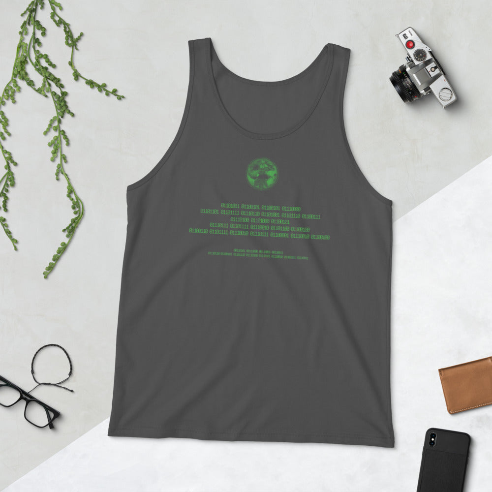 Binary Instructions To Keep Moving The World Forward With Vitruvian Earth In Green on Men's Premium Tank Top