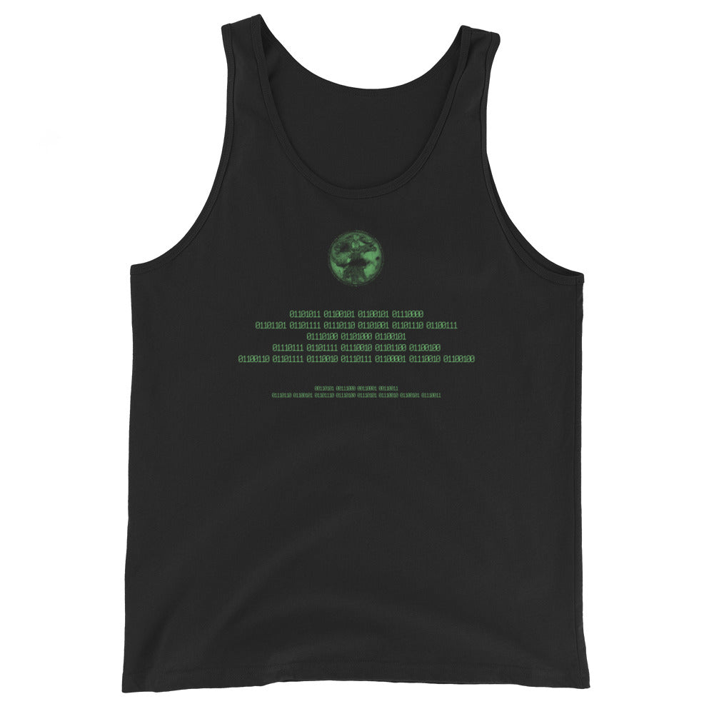 Binary Instructions To Keep Moving The World Forward With Vitruvian Earth In Green on Men's Premium Tank Top