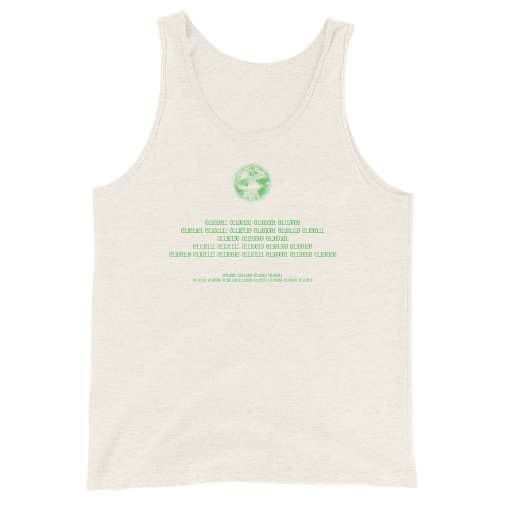 Binary Instructions To Keep Moving The World Forward With Vitruvian Earth In Green on Men's Premium Tank Top