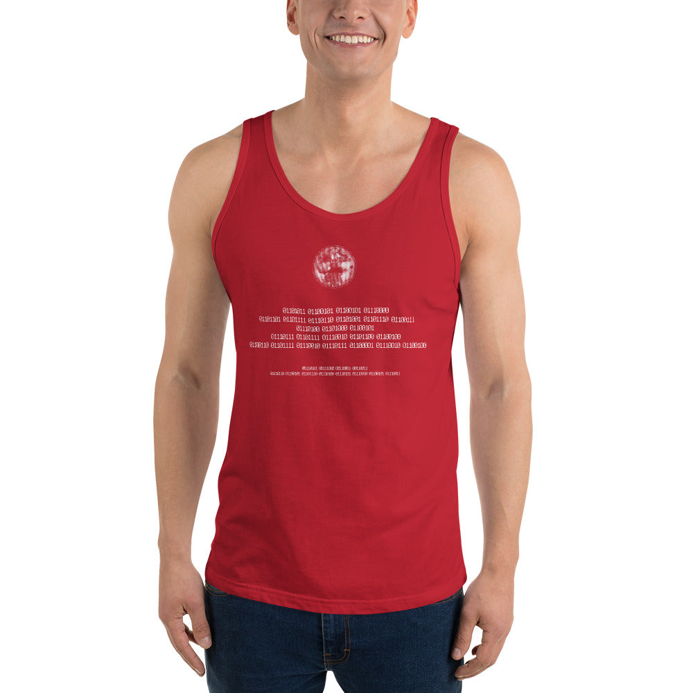 Binary Instructions To Keep Moving The World Forward With Vitruvian Earth In White on Men's Premium Tank Top