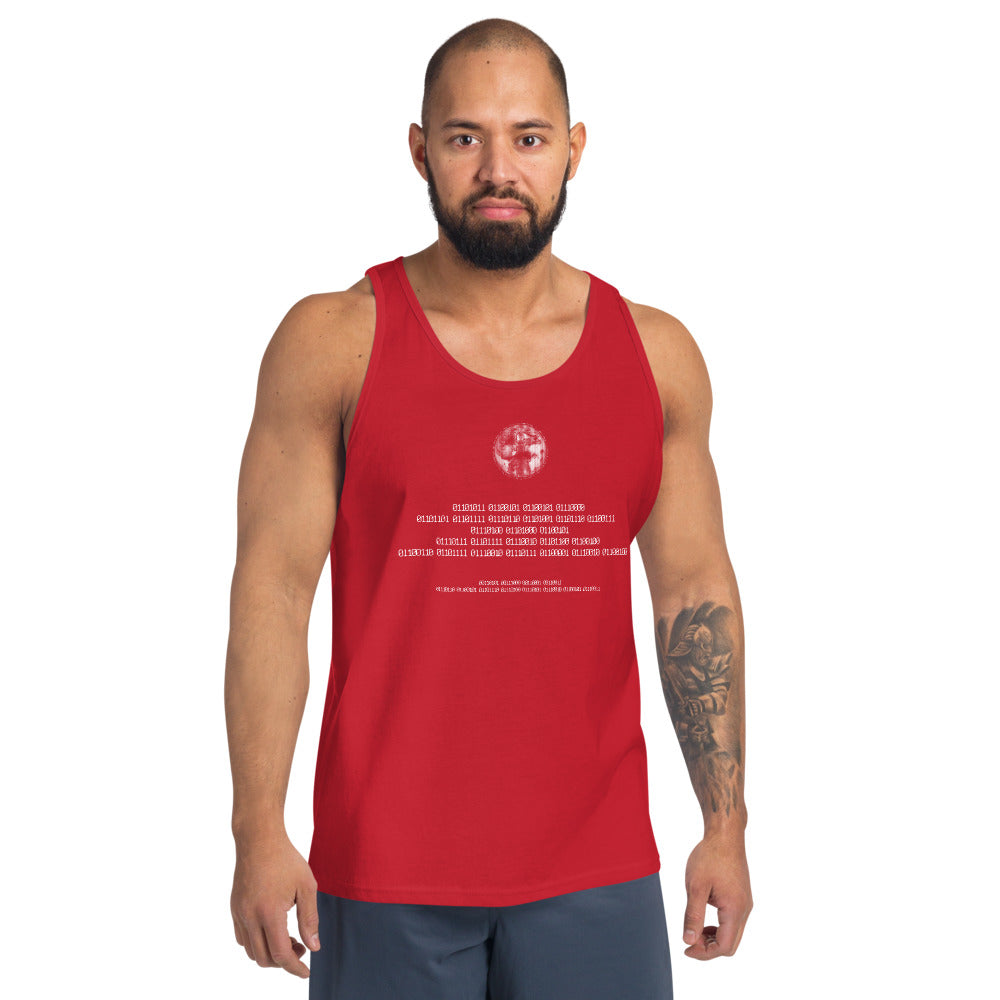 Binary Instructions To Keep Moving The World Forward With Vitruvian Earth In White on Men's Premium Tank Top