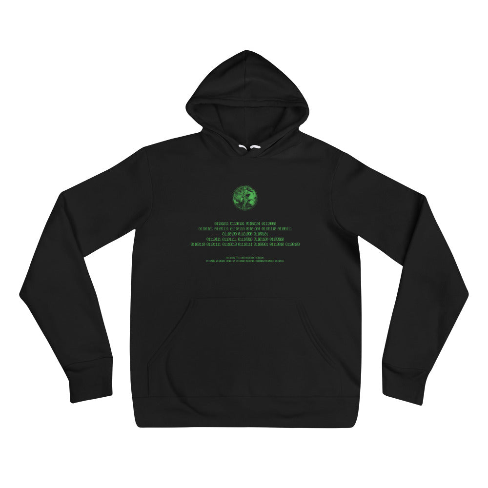 Binary Instructions To Keep Moving The World Forward With Venusian Earth In Green on Unisex Premium Fleece Hoodie