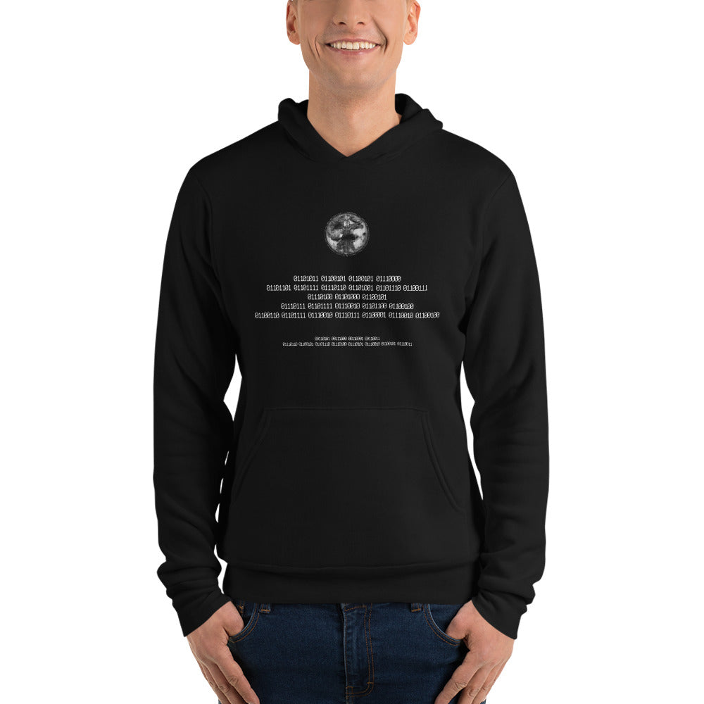 Binary Instructions To Keep Moving The World Forward With Vitruvian Earth In White on Unisex Premium Fleece Hoodie