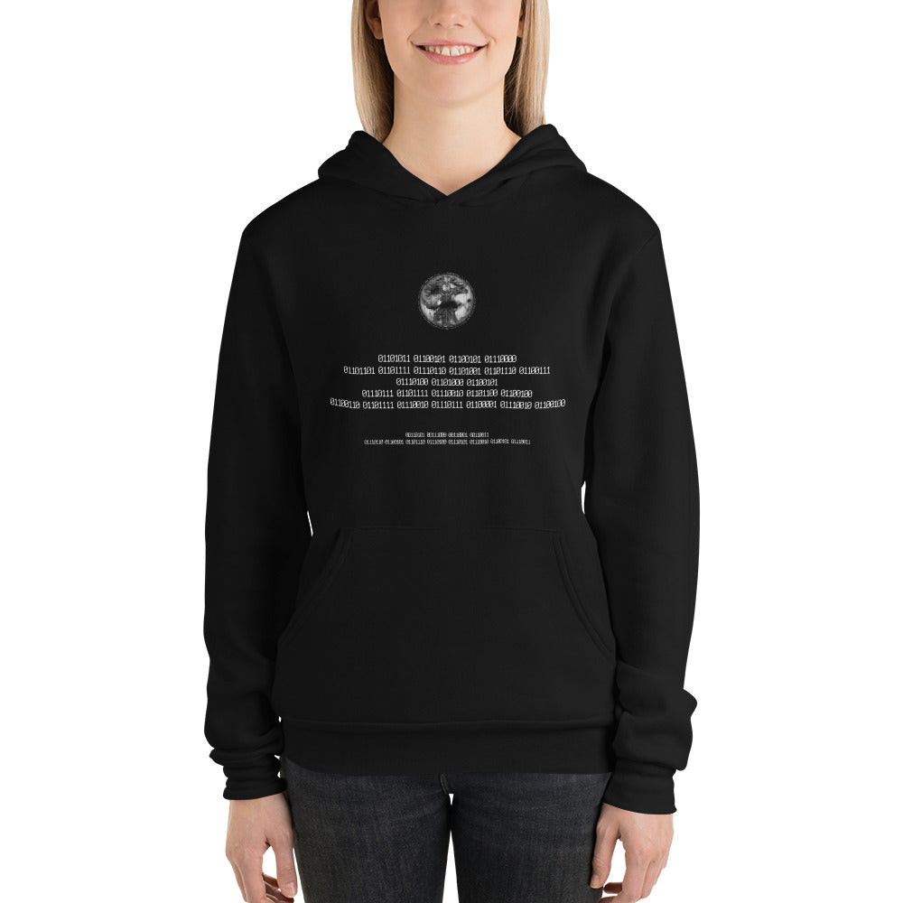 Binary Instructions To Keep Moving The World Forward With Vitruvian Earth In White on Unisex Premium Fleece Hoodie