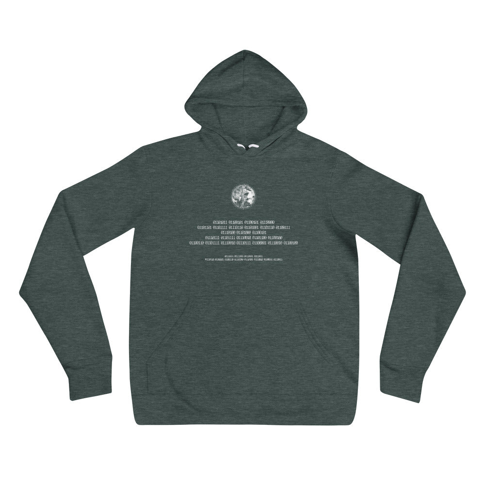 Binary Instructions To Keep Moving The World Forward With Venusian Earth In White on Unisex Premium Fleece Hoodie