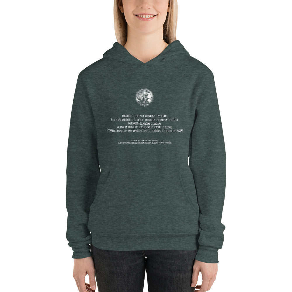 Binary Instructions To Keep Moving The World Forward With Venusian Earth In White on Unisex Premium Fleece Hoodie