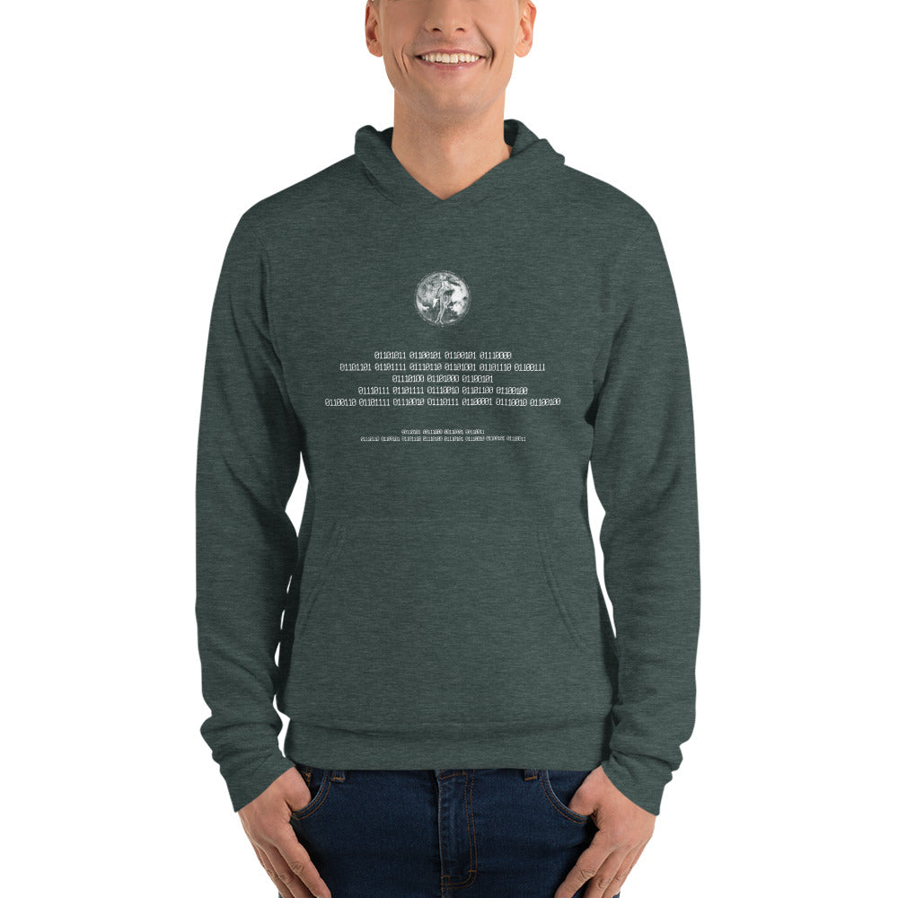 Binary Instructions To Keep Moving The World Forward With Venusian Earth In White on Unisex Premium Fleece Hoodie