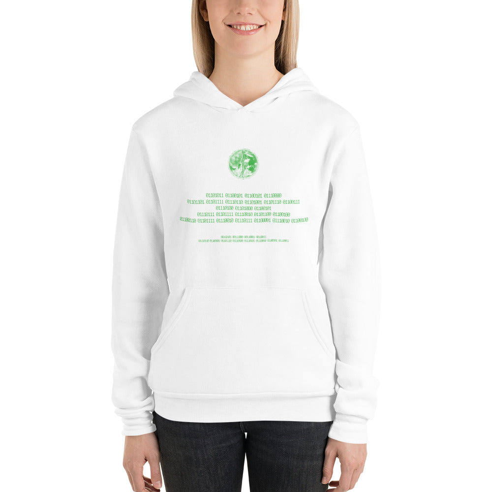 Binary Instructions To Keep Moving The World Forward With Venusian Earth In Green on Unisex Premium Fleece Hoodie