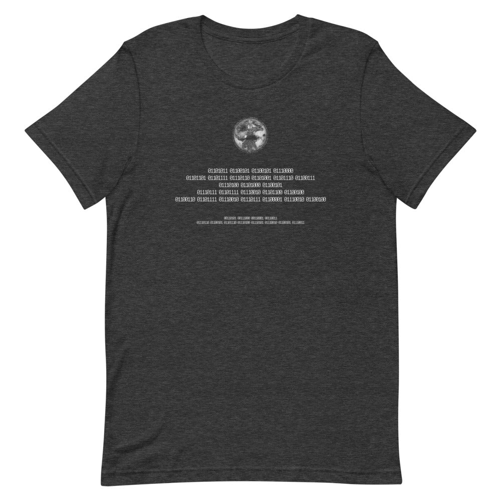 Binary Instructions To Keep Moving The World Forward With Vitruvian Earth In White on Unisex Premium T-Shirt - 2XL-5XL