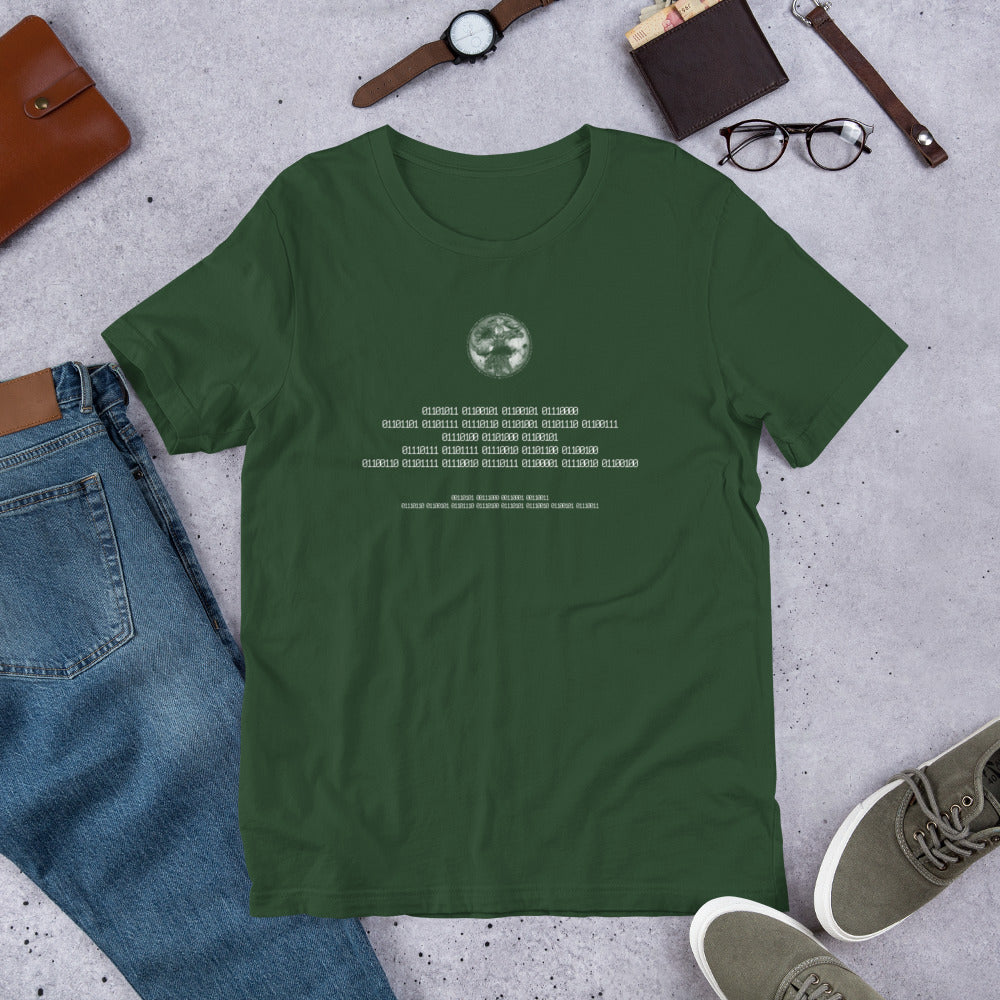 Binary Instructions To Keep Moving The World Forward With Vitruvian Earth In White on Unisex Premium T-Shirt - 2XL-5XL