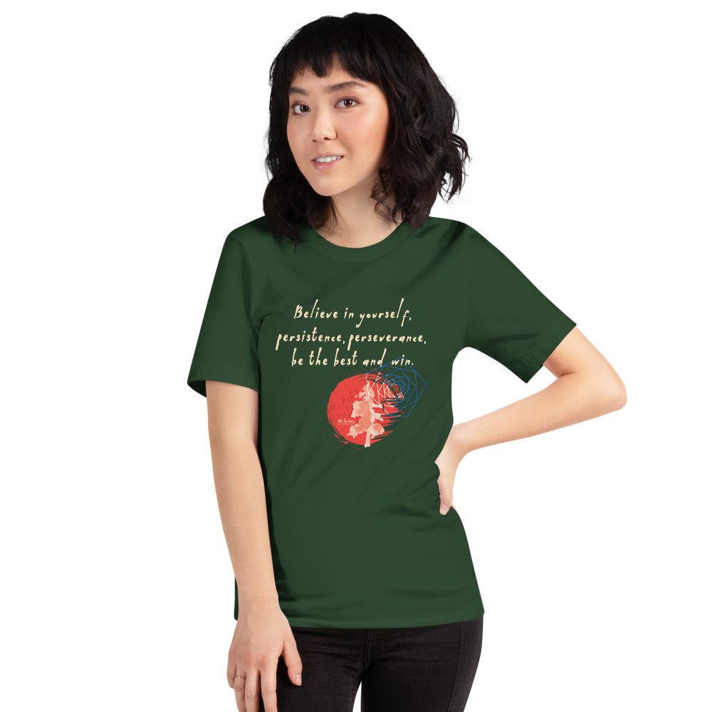 Believe To Win Haiku With Sun Tree on Unisex Premium T-Shirt