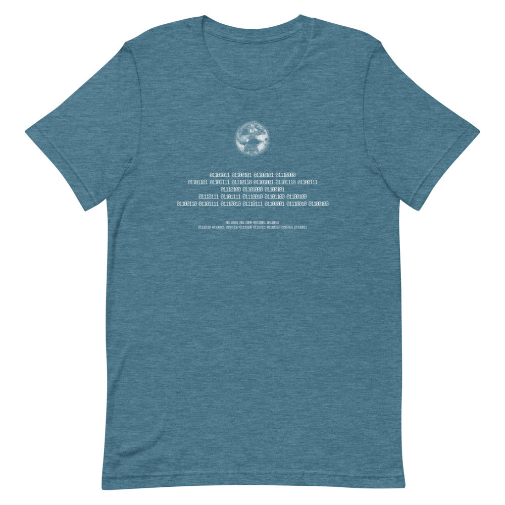 Binary Instructions To Keep Moving The World Forward With Vitruvian Earth In White on Unisex Premium T-Shirt - L-XL