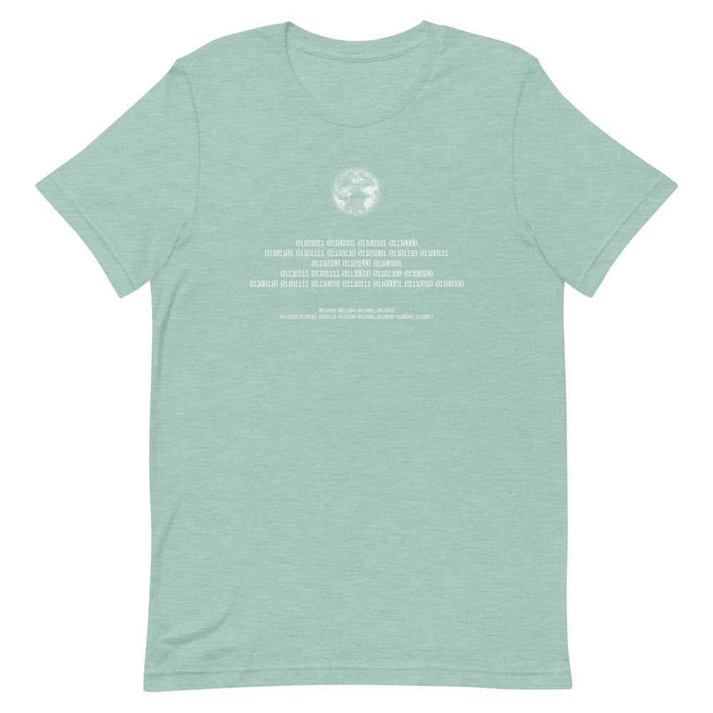 Binary Instructions To Keep Moving The World Forward With Vitruvian Earth In White on Unisex Premium T-Shirt - 2XL-5XL