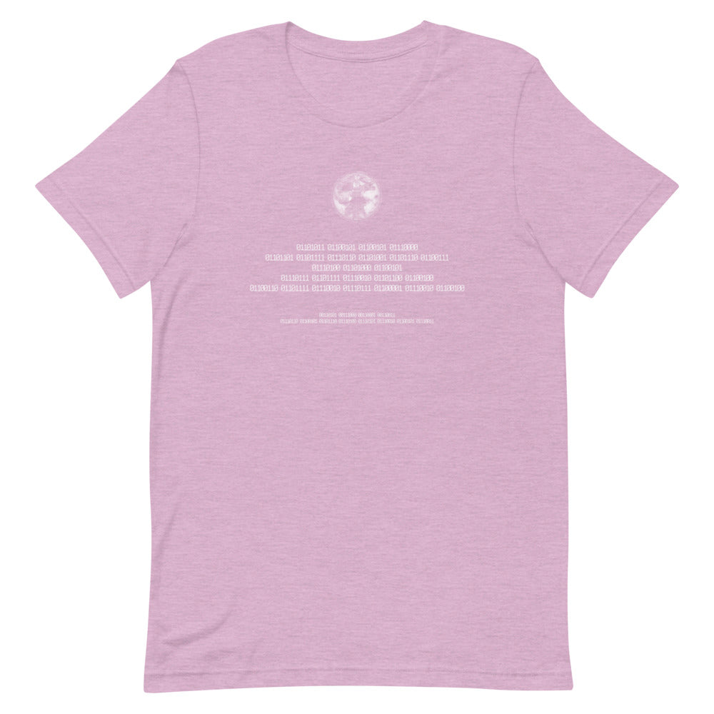 Binary Instructions To Keep Moving The World Forward With Vitruvian Earth In White on Unisex Premium T-Shirt - L-XL