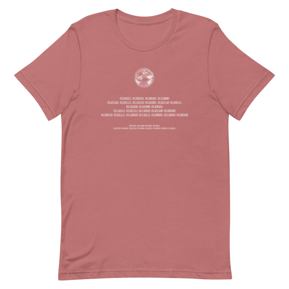 Binary Instructions To Keep Moving The World Forward With Vitruvian Earth In White on Unisex Premium T-Shirt - 2XL-5XL