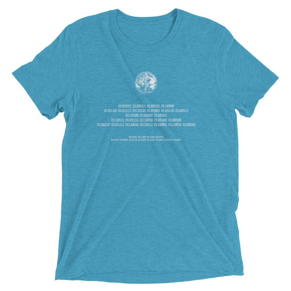 Binary Instructions To Keep Moving The World Forward With Venusian Earth In White on Unisex Tri-Blend Tee Shirt - XS-XL