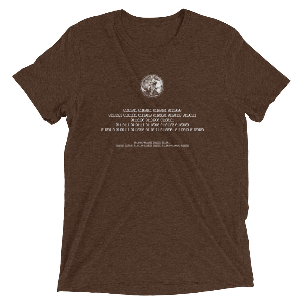 Binary Instructions To Keep Moving The World Forward With Venusian Earth In White on Unisex Tri-Blend Tee Shirt - XS-XL