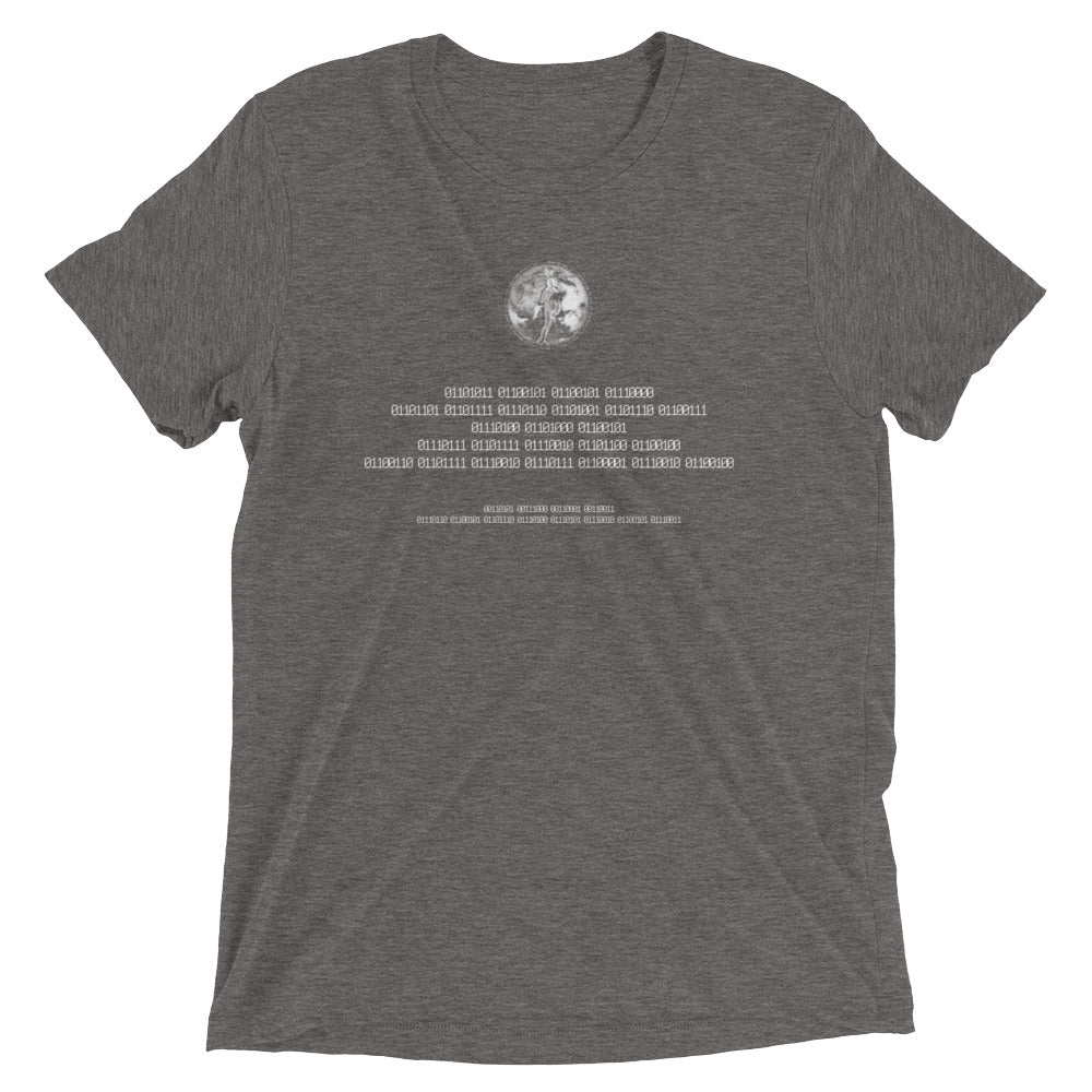 Binary Instructions To Keep Moving The World Forward With Venusian Earth In White on Unisex Tri-Blend Tee Shirt - 2XL-4XL