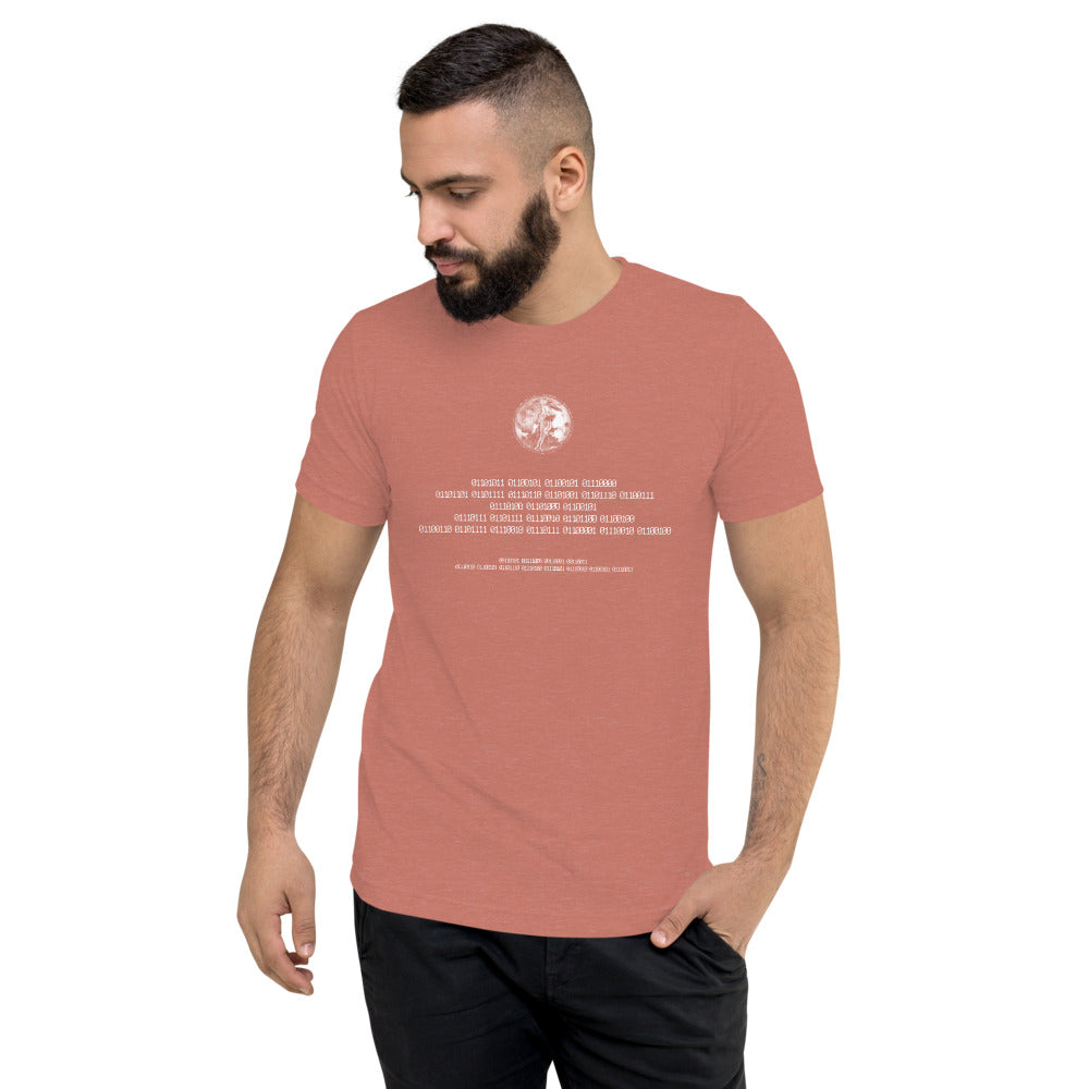 Binary Instructions To Keep Moving The World Forward With Venusian Earth In White on Unisex Tri-Blend Tee Shirt - 2XL-4XL