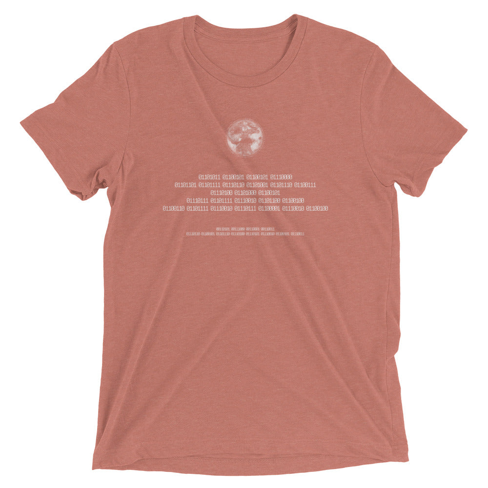 Binary Instructions To Keep Moving The World Forward With Vitruvian Earth In White on Unisex Tri-Blend Tee Shirt - XS-XL