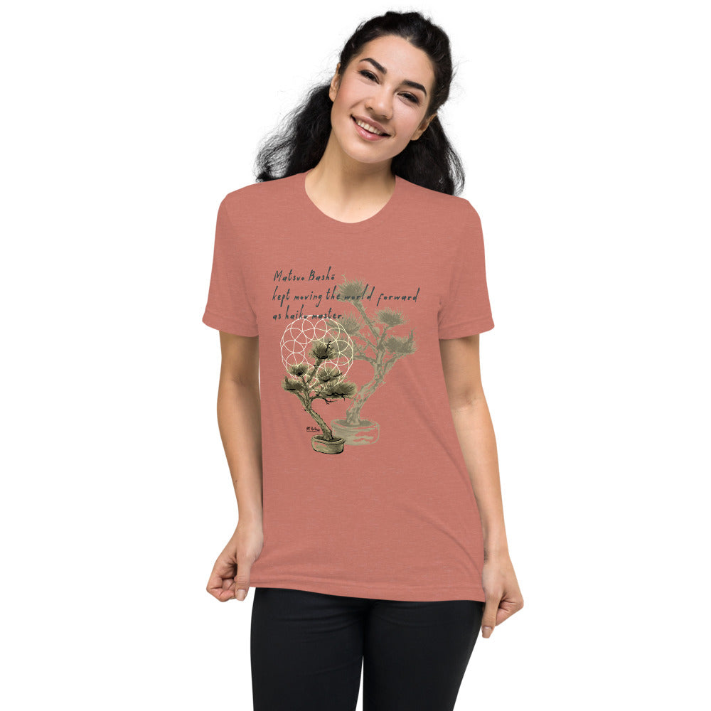 Matsuo Basho Haiku With Bonsai on Unisex Tri-Blend Tee Shirt