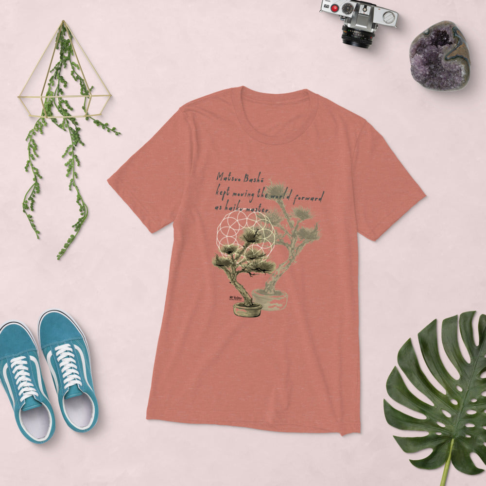 Matsuo Basho Haiku With Bonsai on Unisex Tri-Blend Tee Shirt