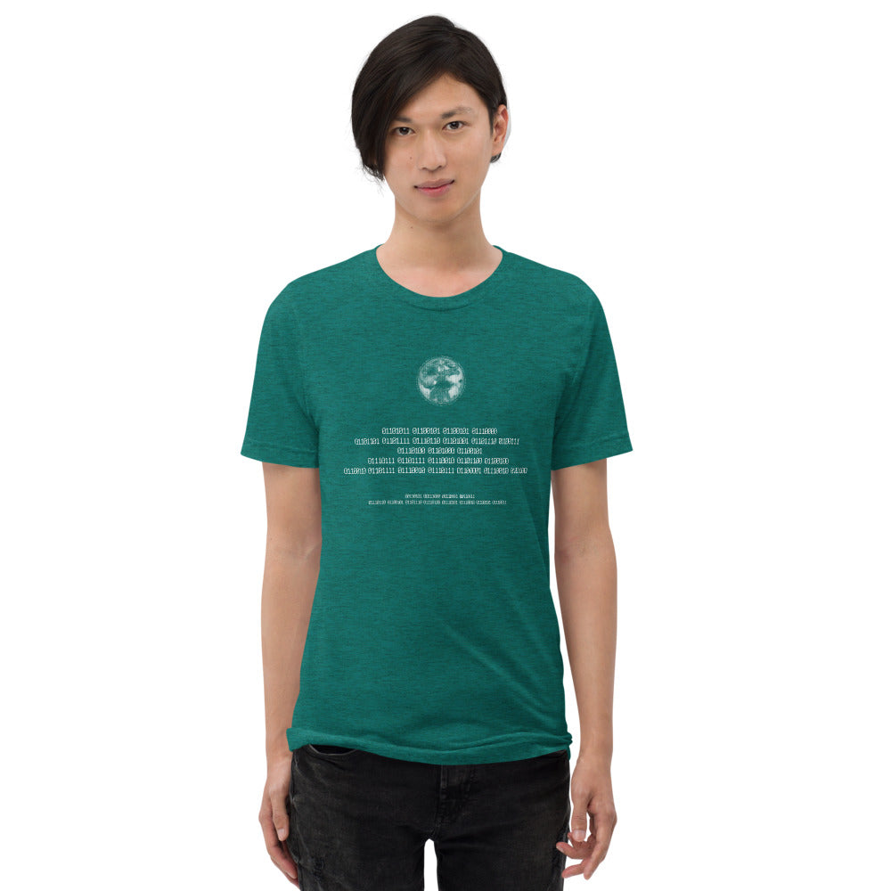 Binary Instructions To Keep Moving The World Forward With Vitruvian Earth In White on Unisex Tri-Blend Tee Shirt - XS-XL