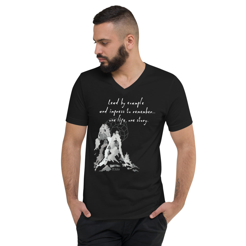 Lead By Example Haiku With Mountain Shrines on Unisex Short Sleeve V-Neck T-Shirt