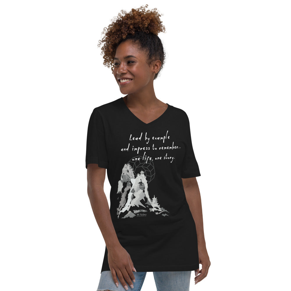 Lead By Example Haiku With Mountain Shrines on Unisex Short Sleeve V-Neck T-Shirt