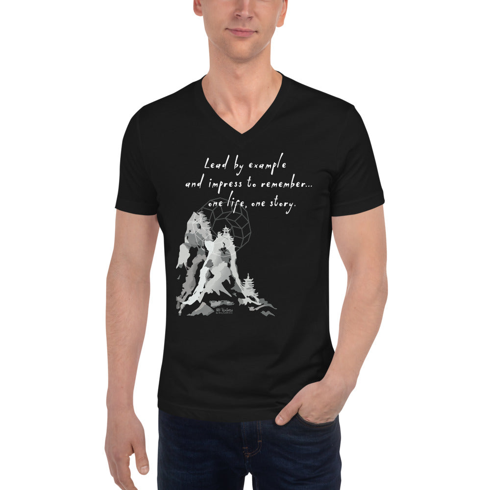 Lead By Example Haiku With Mountain Shrines on Unisex Short Sleeve V-Neck T-Shirt