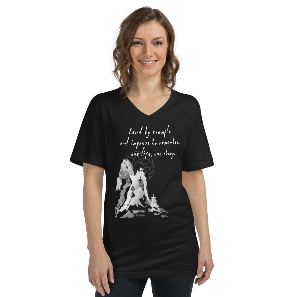 Lead By Example Haiku With Mountain Shrines on Unisex Short Sleeve V-Neck T-Shirt