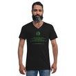 Binary Instructions To Keep Moving The World Forward With Vitruvian Earth In Green on Unisex Short Sleeve V-Neck T-Shirt