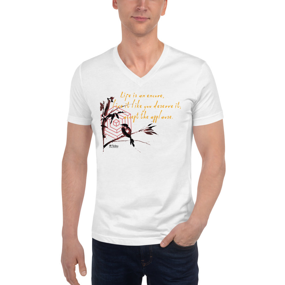 Life Is An Encore Haiku With Wren on Unisex Short Sleeve V-Neck T-Shirt