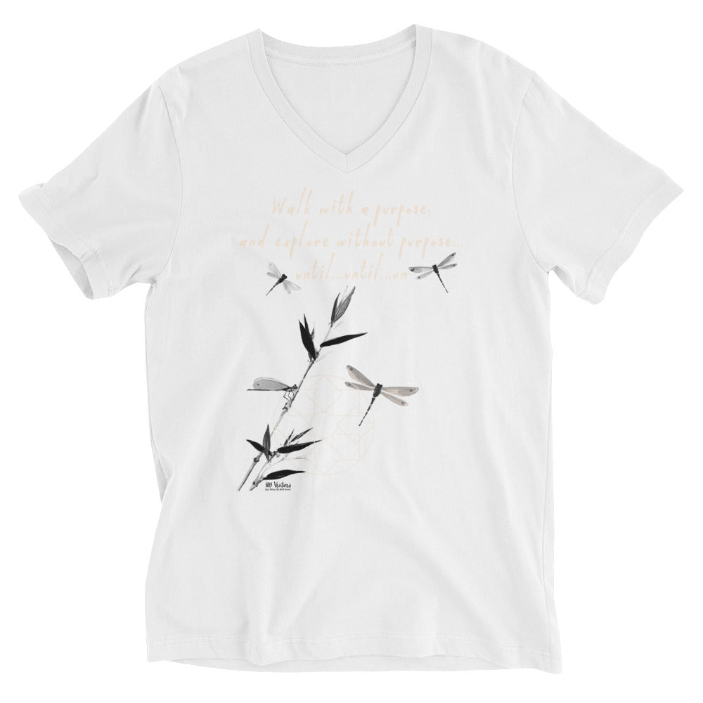 Walk With A Purpose Haiku With Dragonfly on Unisex Short Sleeve V-Neck T-Shirt