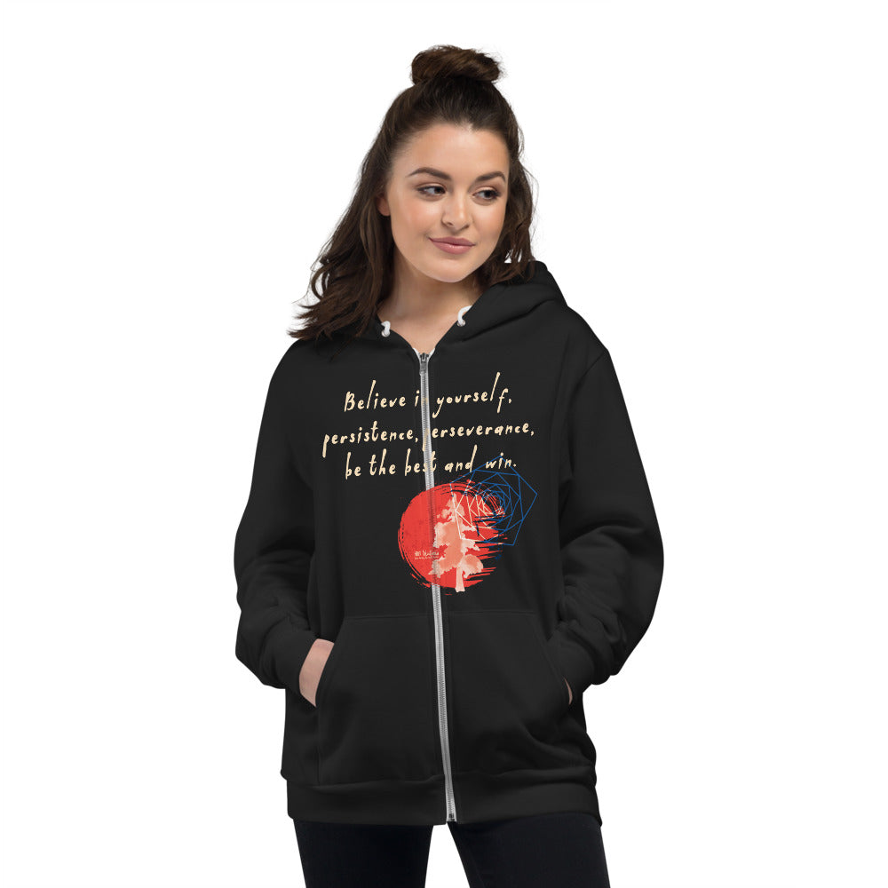 Believe To Win Haiku With Sun Tree on Unisex Zip Hoodie