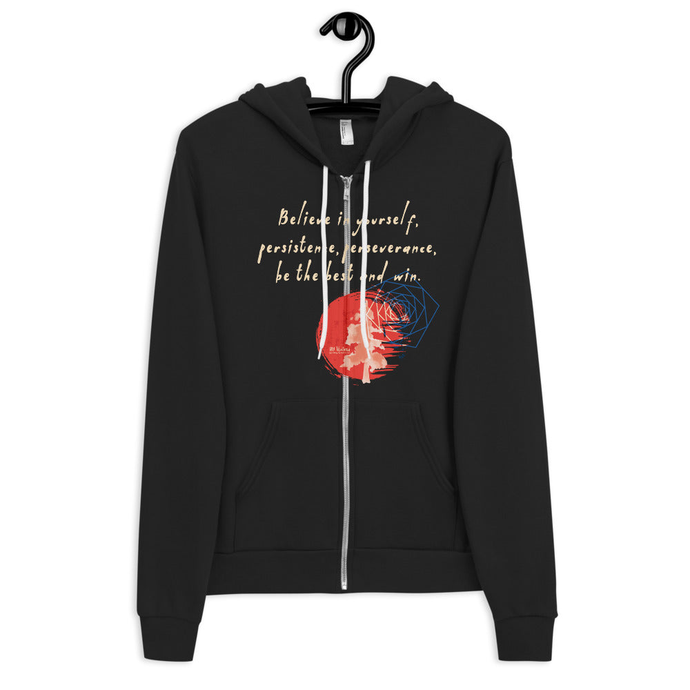 Believe To Win Haiku With Sun Tree on Unisex Zip Hoodie