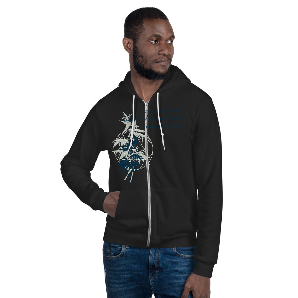 Love Gratitude Peace Harmony Haiku With Bamboo on Unisex Zip Hoodie