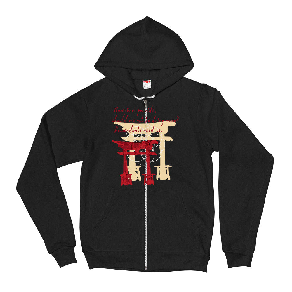 Descendants Need Ancestors Haiku With Pagoda on Unisex Zip Hoodie