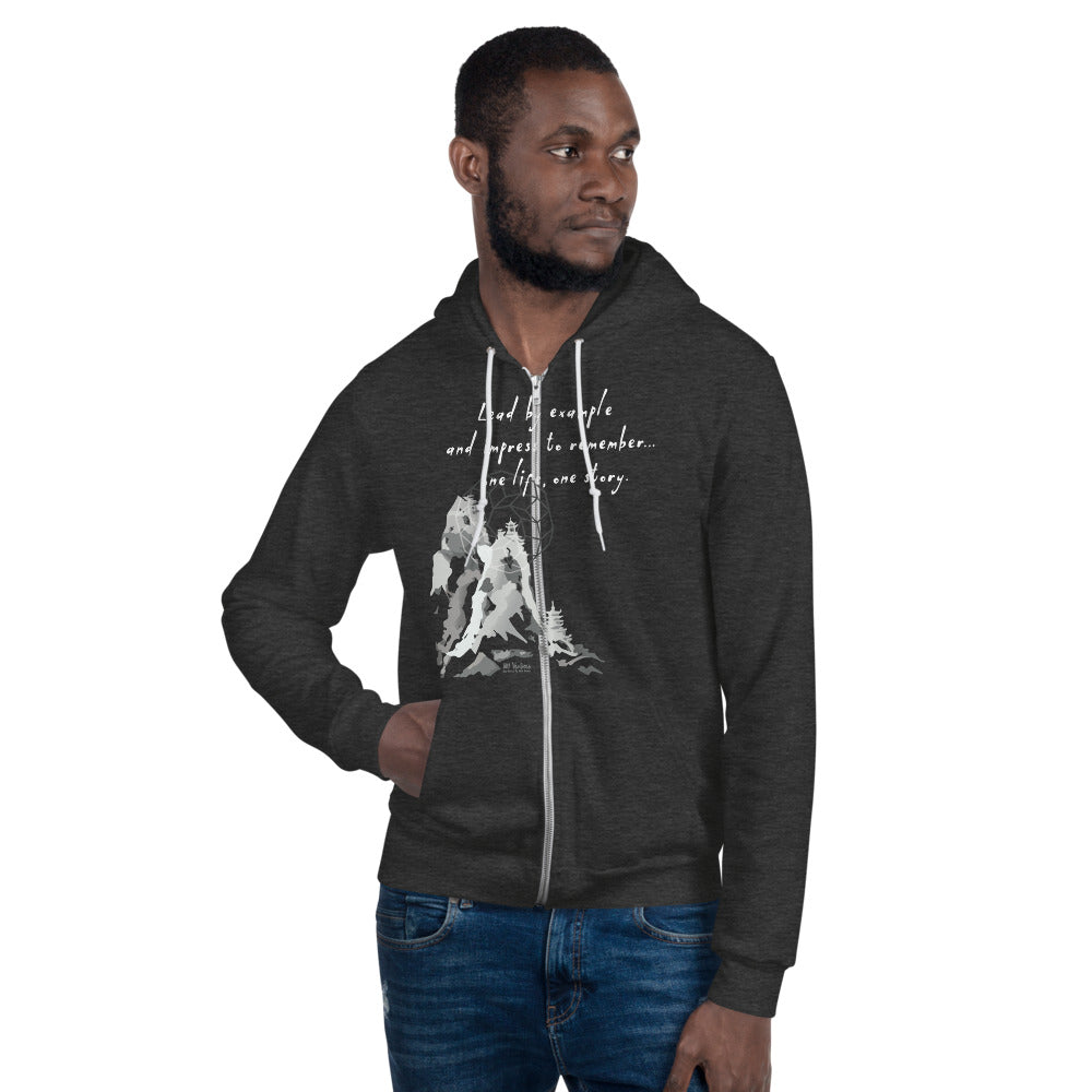 Lead By Example Haiku With Mountain Shrines on Unisex Zip Hoodie