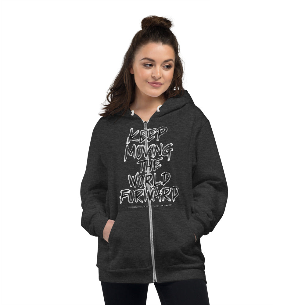 Charcoal Sketch Dreaming To Keep Moving The World Forward on Unisex Zip Hoodie