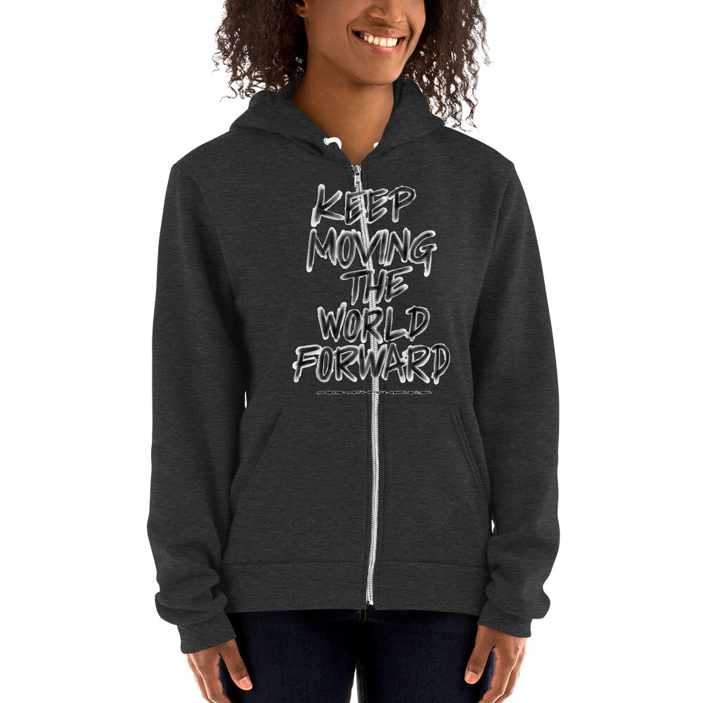 Charcoal Sketch Dreaming To Keep Moving The World Forward on Unisex Zip Hoodie