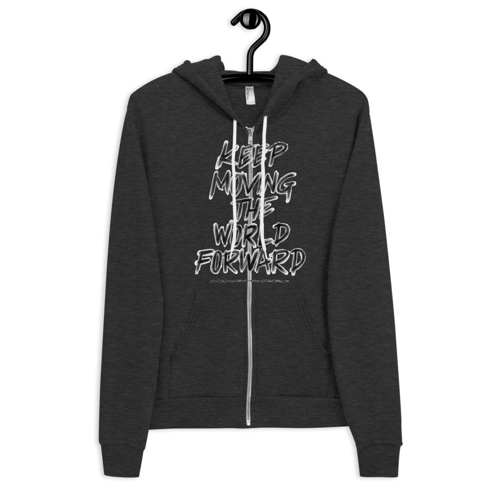 Charcoal Sketch Dreaming To Keep Moving The World Forward on Unisex Zip Hoodie