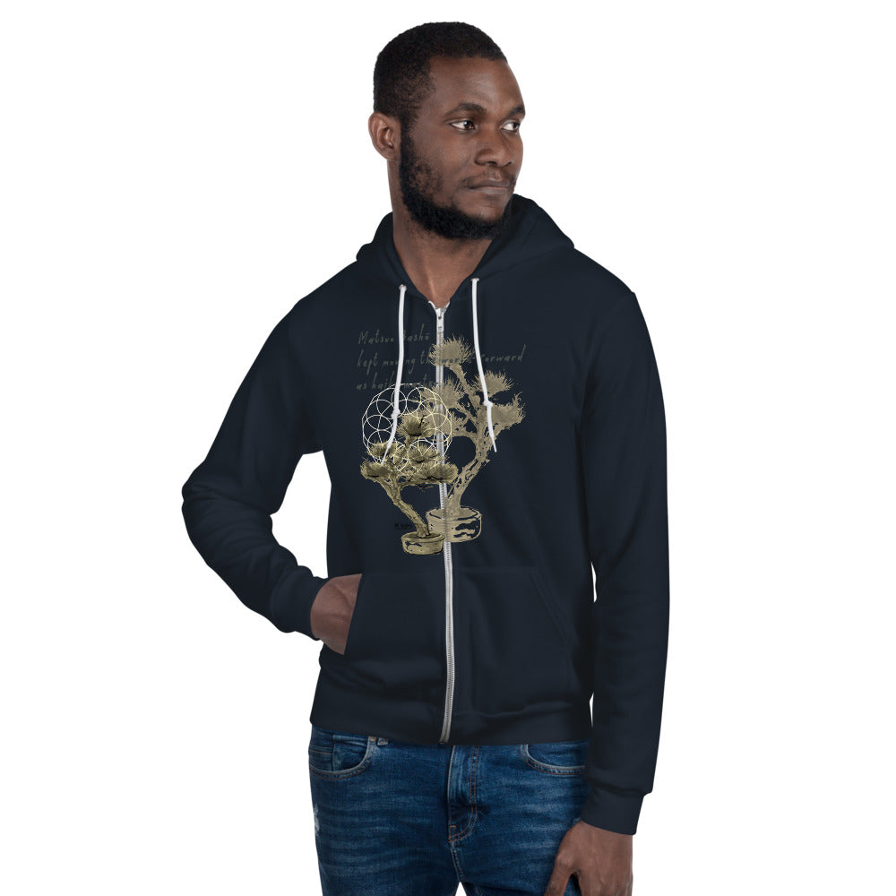 Matsuo Basho Haiku With Bonsai on Unisex Zip Hoodie