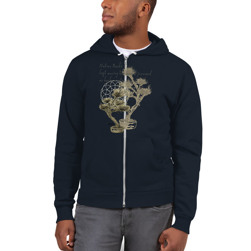 Matsuo Basho Haiku With Bonsai on Unisex Zip Hoodie