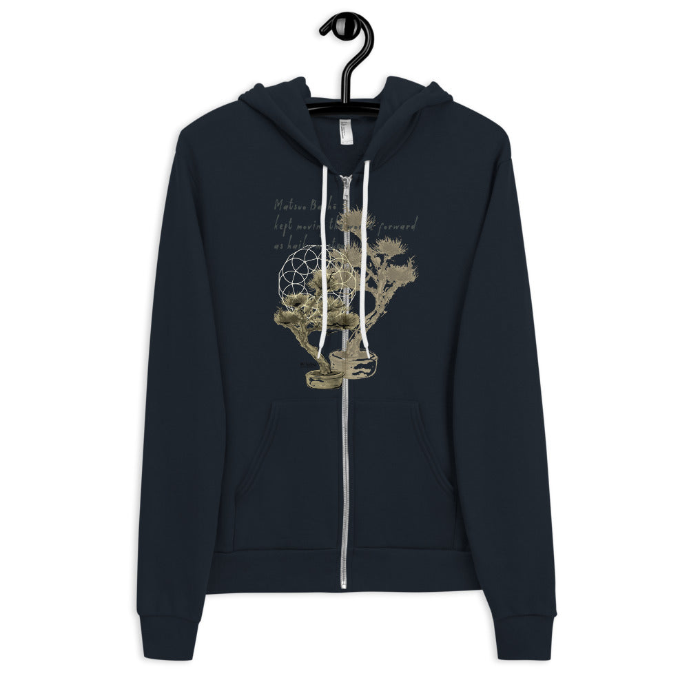 Matsuo Basho Haiku With Bonsai on Unisex Zip Hoodie